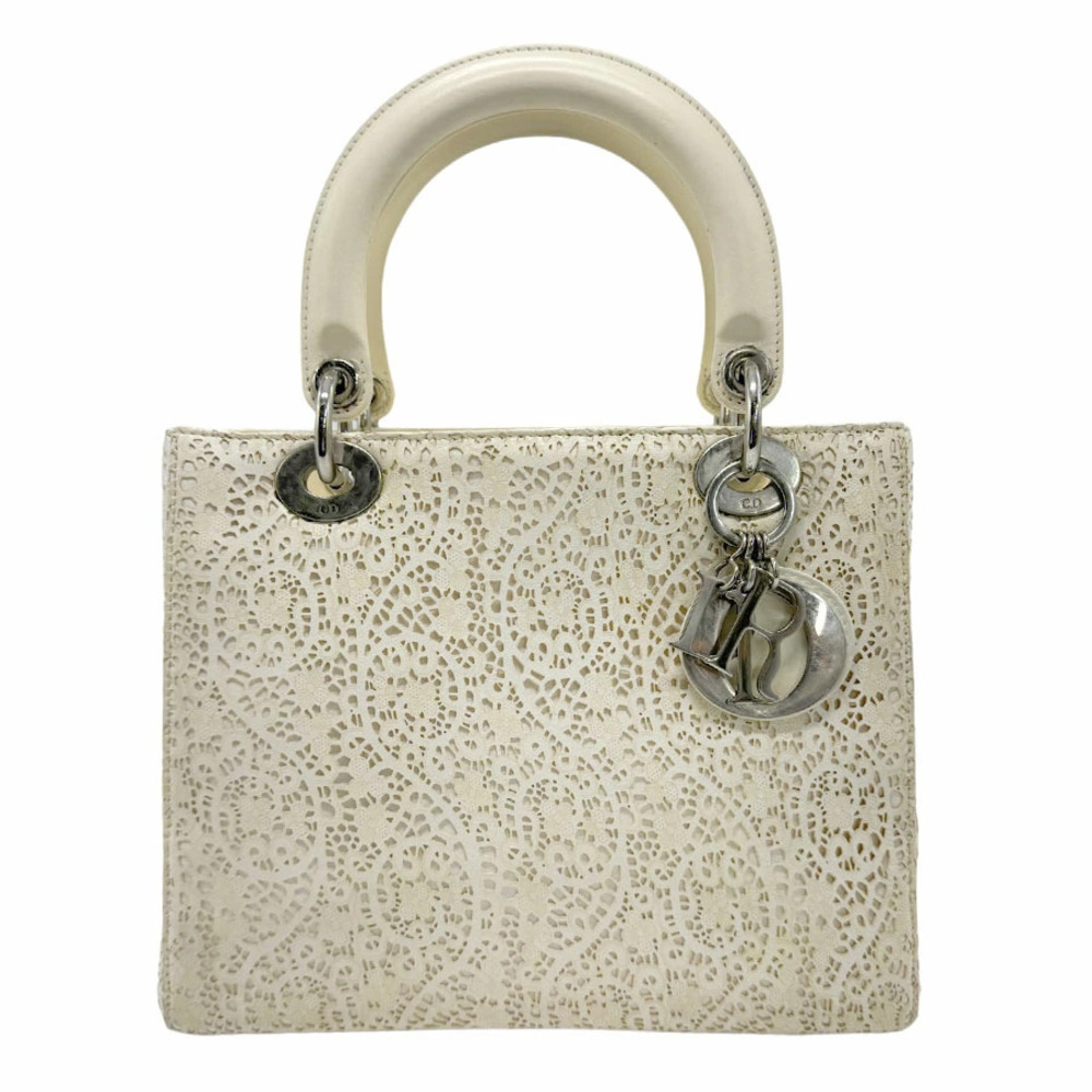 Christian Dior Lady 2way Shoulder Bag leather Ivory White